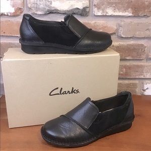 CLARKS COLLECTION Woman's Black Leather Suede Slip On MICHELA OPAL Loafers 9 NEW